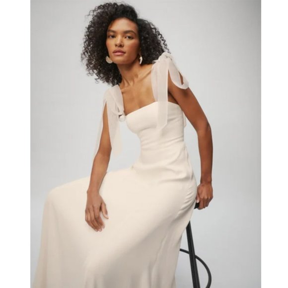 Reformation Ivory Wedding Gown with Bow Straps - Picture 12 of 13